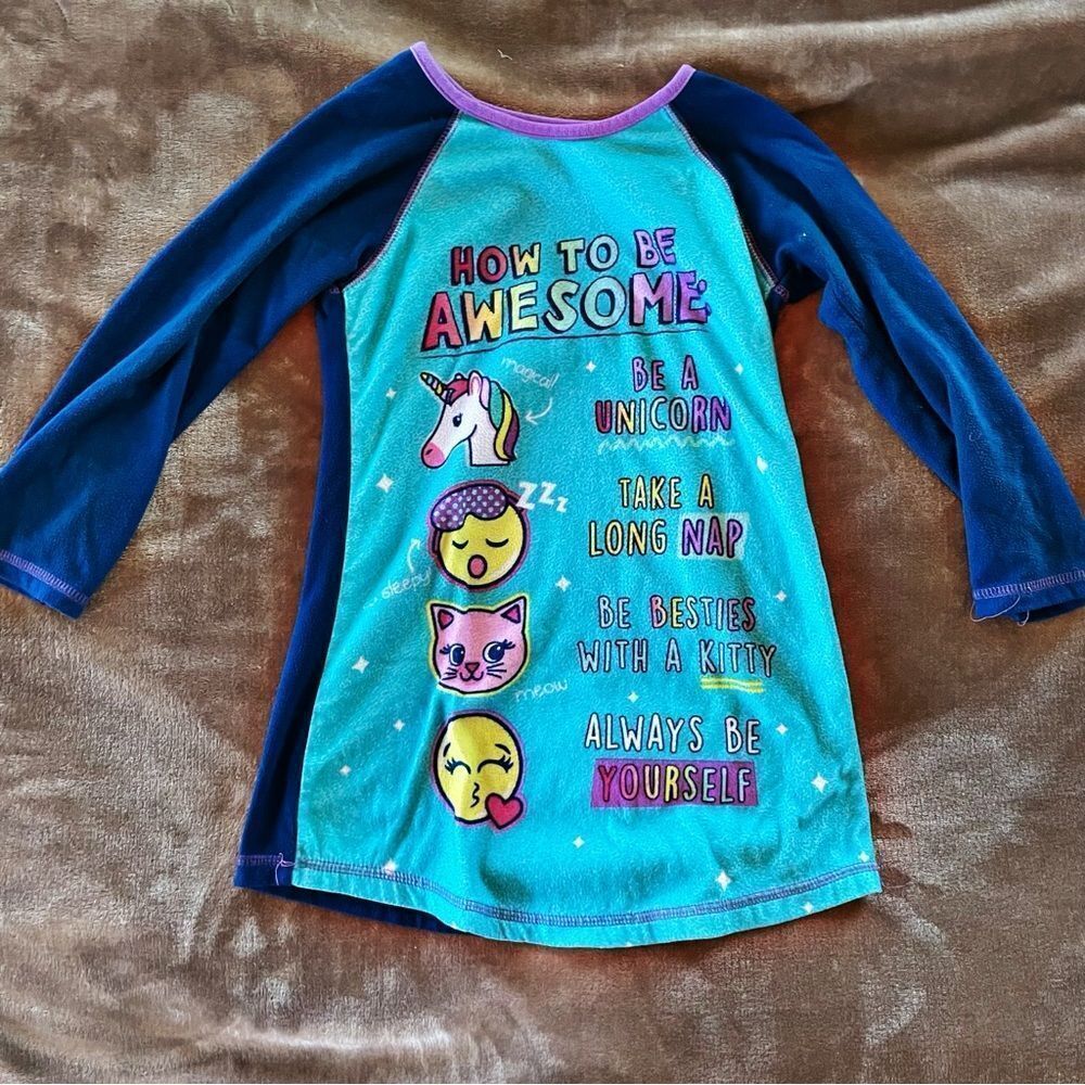 Sleepwear Girls How to be Awesome Long Sleeve Flannel Pajama Top Size 6/6X